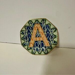 Anthropologie Ceramic Plate with Letter A - Blue, Green, and Gold